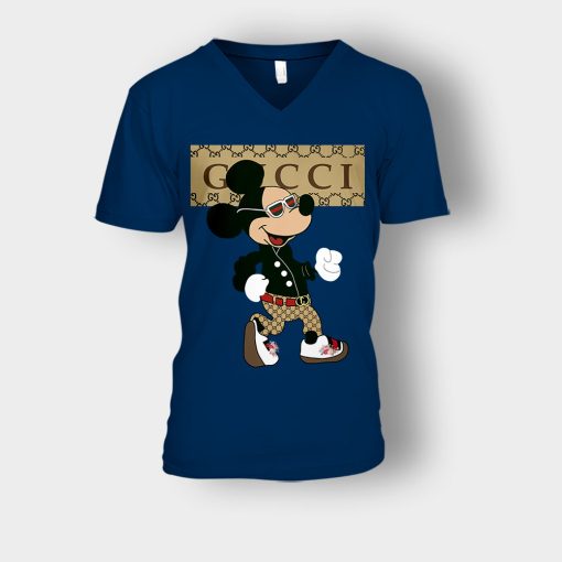 Gucci-Mickey-Mouse-Walking-Disney-Unisex-V-Neck-T-Shirt-Navy