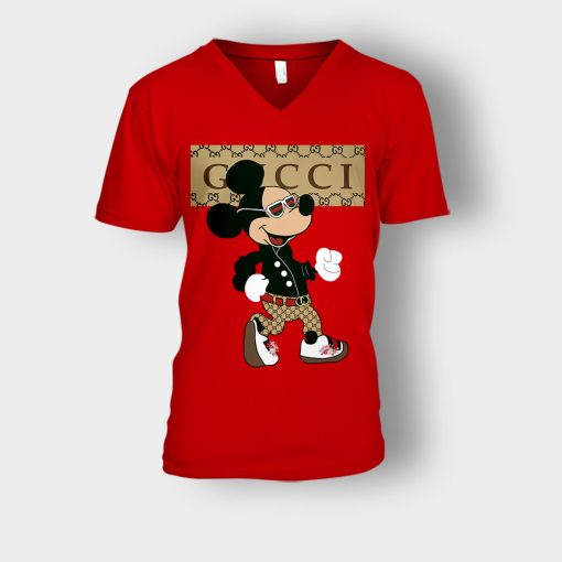 Gucci-Mickey-Mouse-Walking-Disney-Unisex-V-Neck-T-Shirt-Red