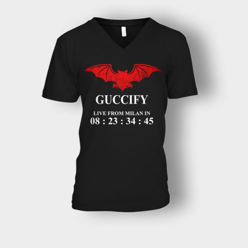 Guccify-Live-From-Milan-Inspired-Unisex-V-Neck-T-Shirt-Black