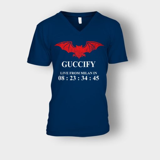 Guccify-Live-From-Milan-Inspired-Unisex-V-Neck-T-Shirt-Navy