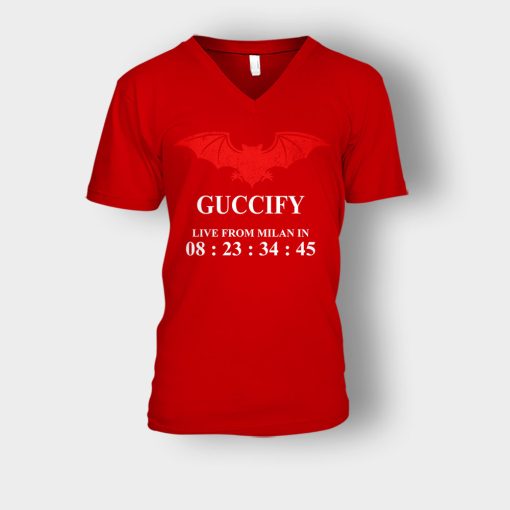 Guccify-Live-From-Milan-Inspired-Unisex-V-Neck-T-Shirt-Red