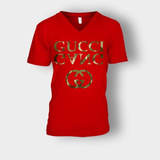 Hip-Hop-Fashion-Camo-Gucci-Gang-Lil-Pump-Unisex-V-Neck-T-Shirt-Red