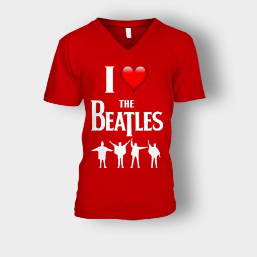I-love-the-Beatles-Unisex-V-Neck-T-Shirt-Red