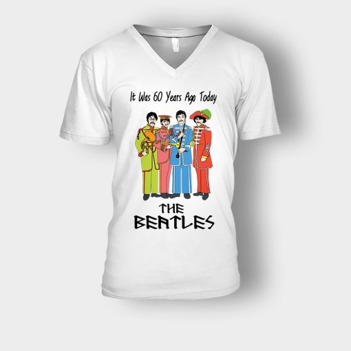 It-was-60-years-ago-today-the-beatles-Unisex-V-Neck-T-Shirt-White