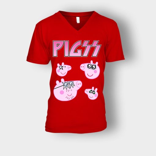 KIZZ-Heavy-Metal-Peppa-Pig-Unisex-V-Neck-T-Shirt-Red