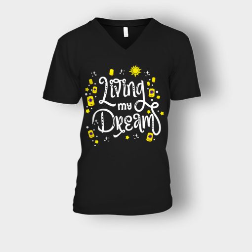 Living-My-Dream-Disney-Tangled-Unisex-V-Neck-T-Shirt-Black