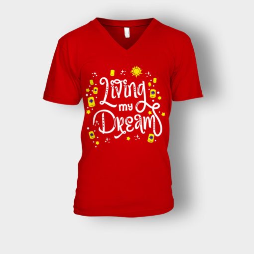 Living-My-Dream-Disney-Tangled-Unisex-V-Neck-T-Shirt-Red