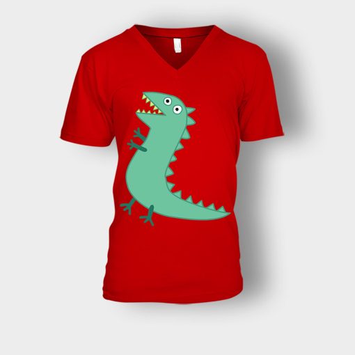 Mr-Dinosaur-Peppa-Pig-Unisex-V-Neck-T-Shirt-Red