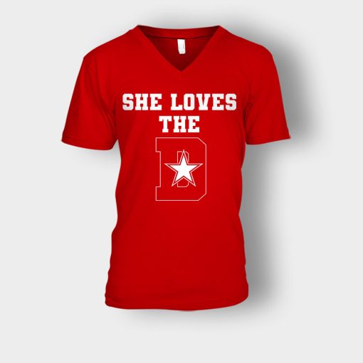 NEW-Dallas-Cowboys-She-Loves-The-D-Unisex-V-Neck-T-Shirt-Red