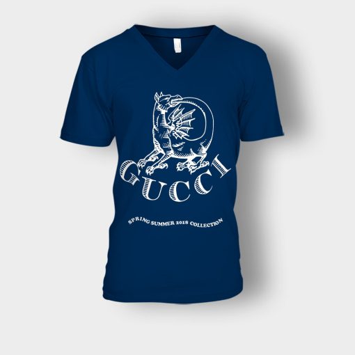 NWT-Gucci-Dragon-Invite-Unisex-V-Neck-T-Shirt-Navy