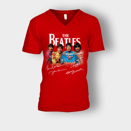 OFFICIAL-The-Beatles-Signatures-Anniversary-Unisex-V-Neck-T-Shirt-Red