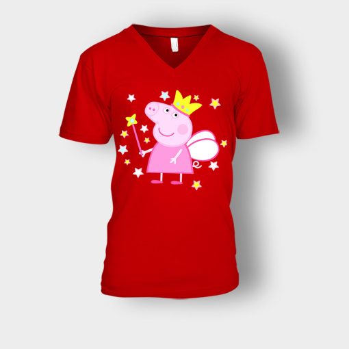 Peppa-Fairy-Pig-Unisex-V-Neck-T-Shirt-Red