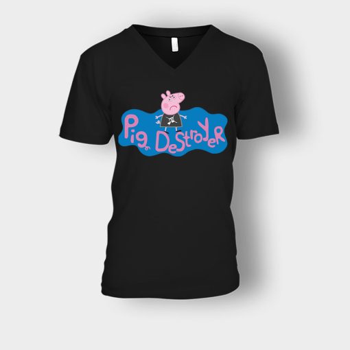 Peppa-Pig-Destroyer-Grindcore-Parody-Unisex-V-Neck-T-Shirt-Black