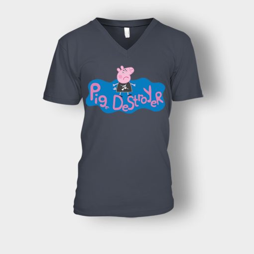 Peppa-Pig-Destroyer-Grindcore-Parody-Unisex-V-Neck-T-Shirt-Dark-Heather