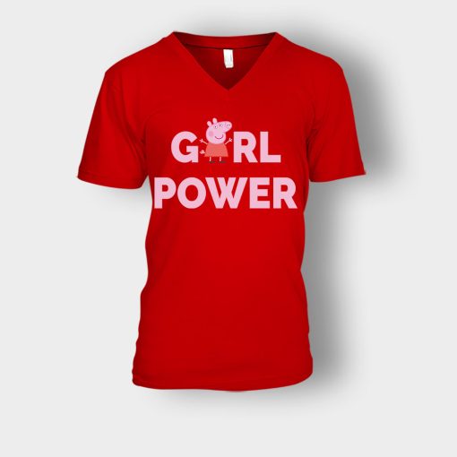 Peppa-Pig-Girl-Power-Unisex-V-Neck-T-Shirt-Red