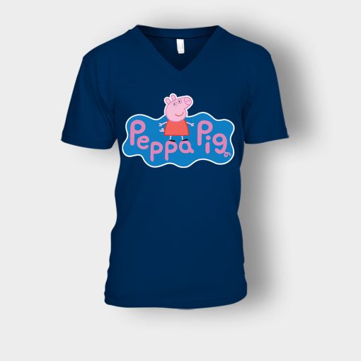 Peppa-Pig-logo-Unisex-V-Neck-T-Shirt-Navy