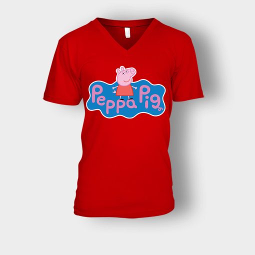 Peppa-Pig-logo-Unisex-V-Neck-T-Shirt-Red