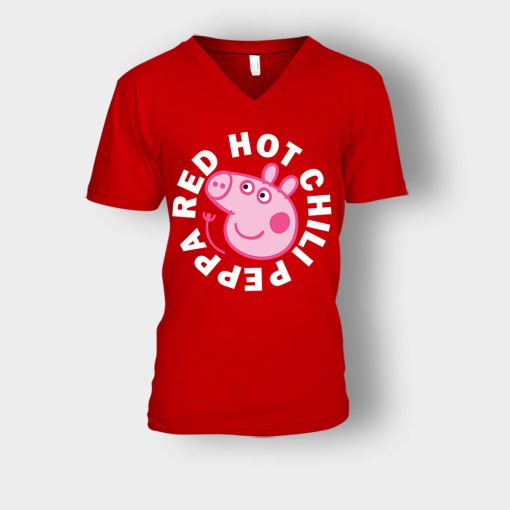 Peppa-Pig-red-hot-chili-Unisex-V-Neck-T-Shirt-Red