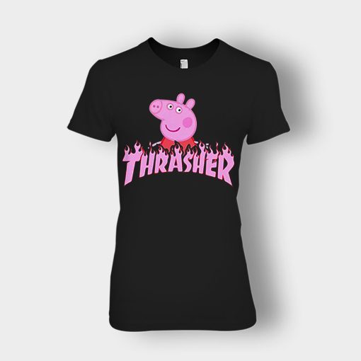 Peppa-Pig-thrasher-Ladies-T-Shirt-Black