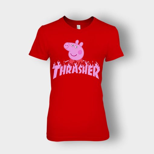 Peppa-Pig-thrasher-Ladies-T-Shirt-Red