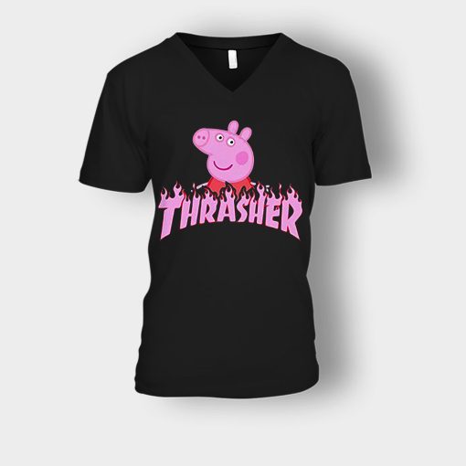 Peppa-Pig-thrasher-Unisex-V-Neck-T-Shirt-Black