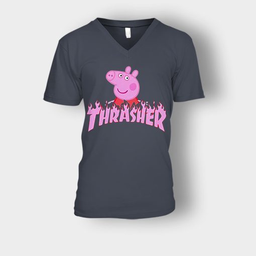 Peppa-Pig-thrasher-Unisex-V-Neck-T-Shirt-Dark-Heather