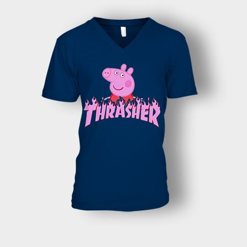 Peppa-Pig-thrasher-Unisex-V-Neck-T-Shirt-Navy