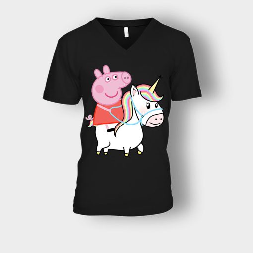 Peppa-pig-Unicorn-Unisex-V-Neck-T-Shirt-Black