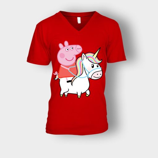 Peppa-pig-Unicorn-Unisex-V-Neck-T-Shirt-Red