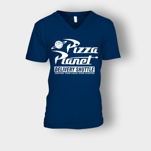 Pizza-Planet-Delivery-Shuttle-Disney-Toy-Story-Unisex-V-Neck-T-Shirt-Navy