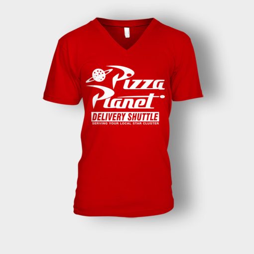 Pizza-Planet-Delivery-Shuttle-Disney-Toy-Story-Unisex-V-Neck-T-Shirt-Red