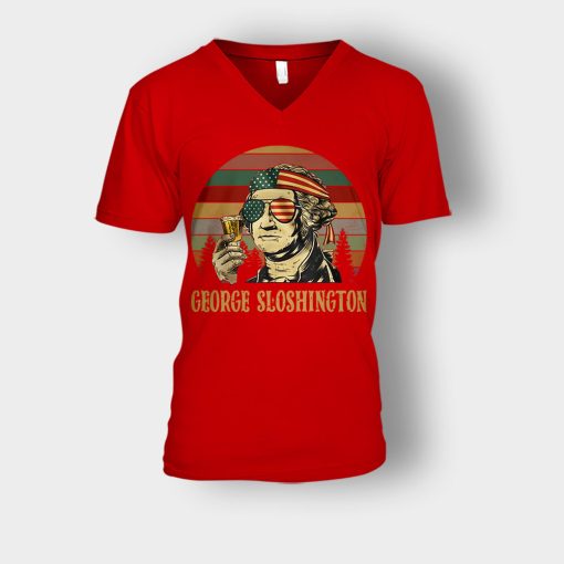 Retro-Vintage-George-Sloshington-4th-Of-July-Independence-Day-Patriot-Unisex-V-Neck-T-Shirt-Red