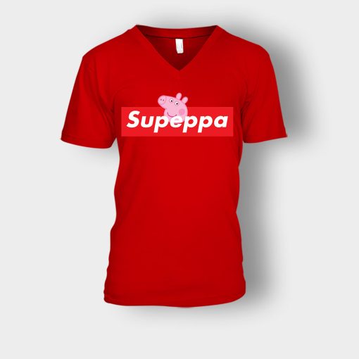 Supreme-Peppa-Pig-Supeppa-Unisex-V-Neck-T-Shirt-Red