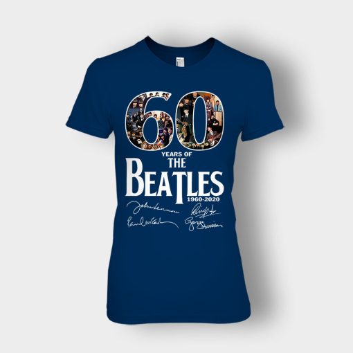 The-Beatles-60th-Anniversary-1960-2020-Signature-Ladies-T-Shirt-Navy