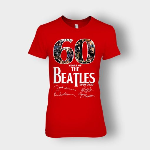The-Beatles-60th-Anniversary-1960-2020-Signature-Ladies-T-Shirt-Red