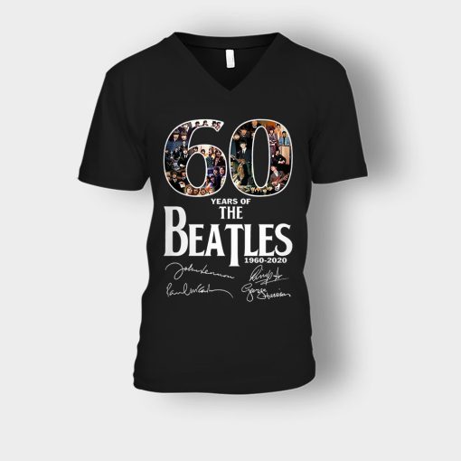 The-Beatles-60th-Anniversary-1960-2020-Signature-Unisex-V-Neck-T-Shirt-Black
