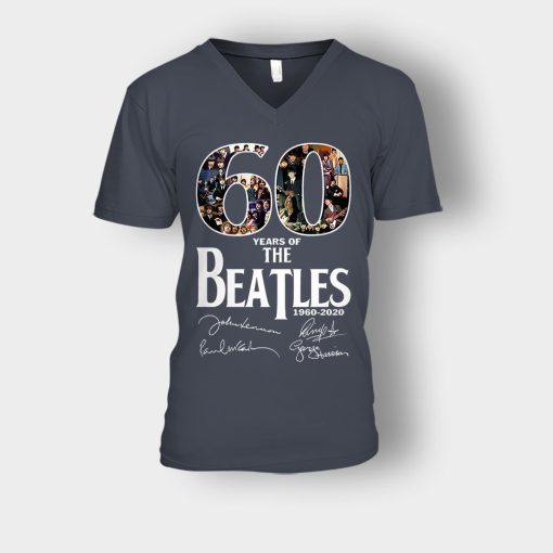 The-Beatles-60th-Anniversary-1960-2020-Signature-Unisex-V-Neck-T-Shirt-Dark-Heather