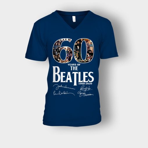 The-Beatles-60th-Anniversary-1960-2020-Signature-Unisex-V-Neck-T-Shirt-Navy