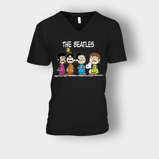 The-Beatles-And-Snoopy-Unisex-V-Neck-T-Shirt-Black