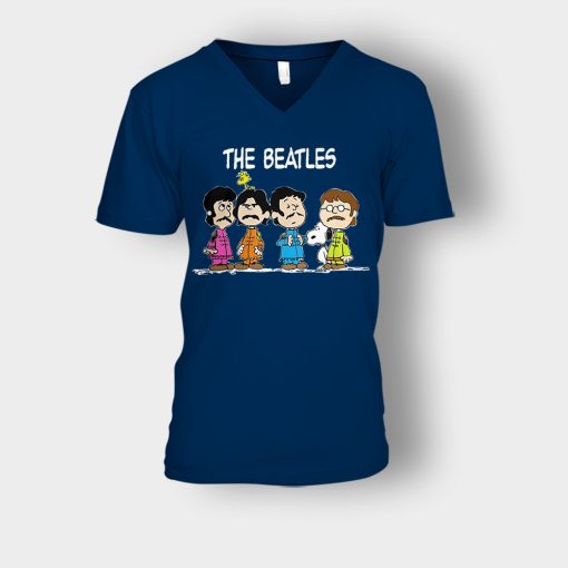 The-Beatles-And-Snoopy-Unisex-V-Neck-T-Shirt-Navy