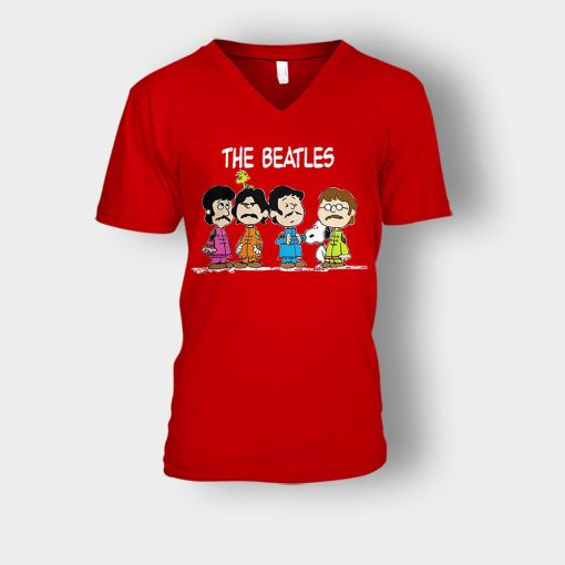 The-Beatles-And-Snoopy-Unisex-V-Neck-T-Shirt-Red