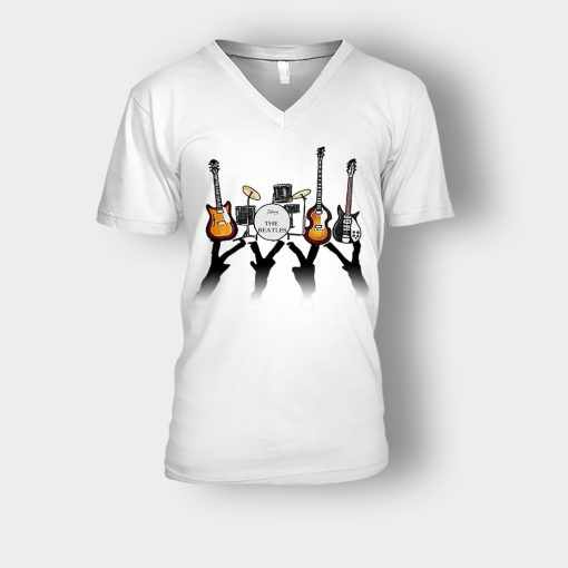 The-Beatles-And-Their-Instruments-Unisex-V-Neck-T-Shirt-White