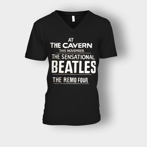 The-Beatles-At-the-Cavern-This-November-The-Sensational-Beatles-The-Remo-Four-Unisex-V-Neck-T-Shirt-Black