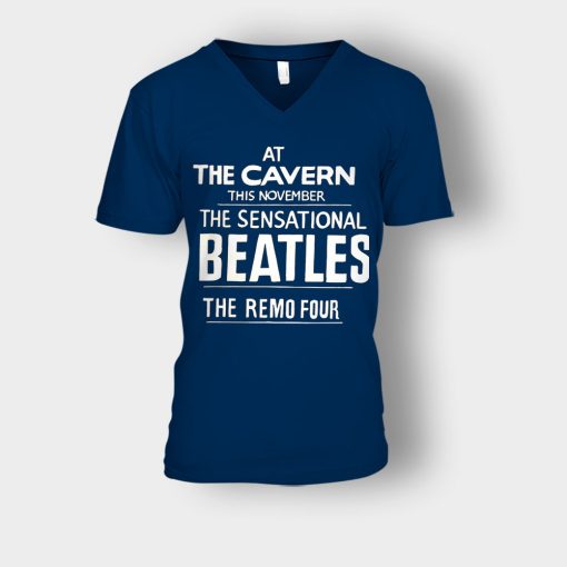 The-Beatles-At-the-Cavern-This-November-The-Sensational-Beatles-The-Remo-Four-Unisex-V-Neck-T-Shirt-Navy