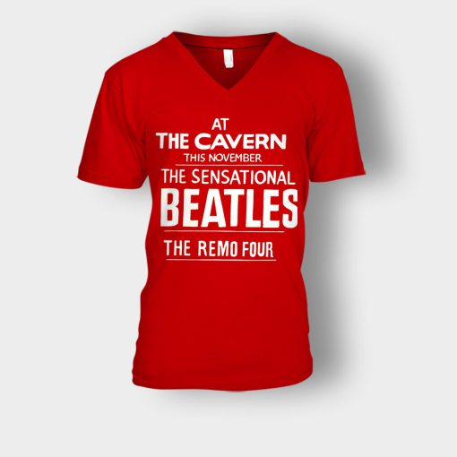 The-Beatles-At-the-Cavern-This-November-The-Sensational-Beatles-The-Remo-Four-Unisex-V-Neck-T-Shirt-Red