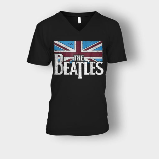 The-Beatles-British-Flag-Unisex-V-Neck-T-Shirt-Black