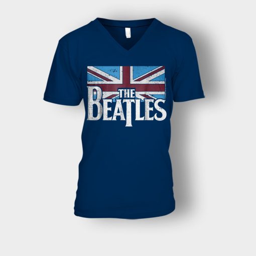 The-Beatles-British-Flag-Unisex-V-Neck-T-Shirt-Navy