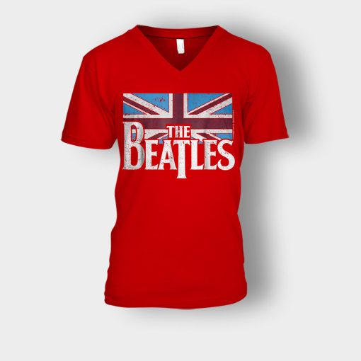 The-Beatles-British-Flag-Unisex-V-Neck-T-Shirt-Red