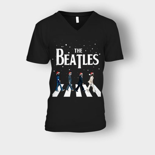The-Beatles-Santa-abbey-road-Star-Trek-Tribute-Christmas-Unisex-V-Neck-T-Shirt-Black
