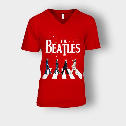 The-Beatles-Santa-abbey-road-Star-Trek-Tribute-Christmas-Unisex-V-Neck-T-Shirt-Red